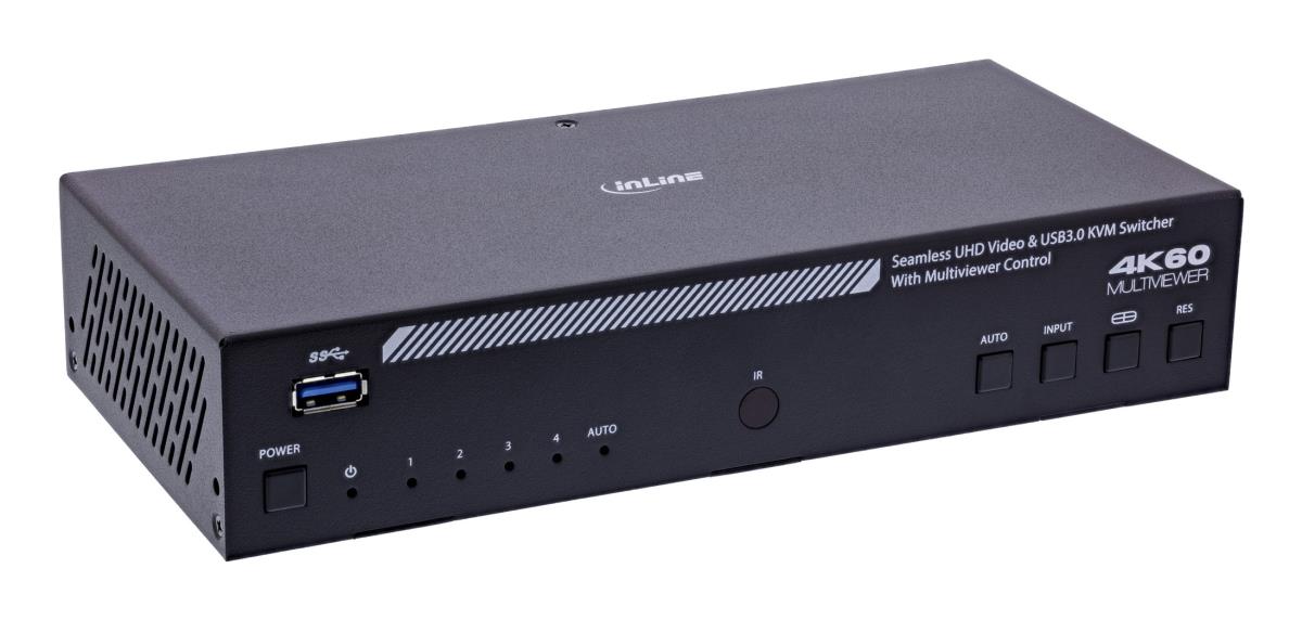 EU Product - - KVM Switch, 4-fach, HDMI, 4K60Hz, Multiviewer, USB Hub, schwarz thumbnail