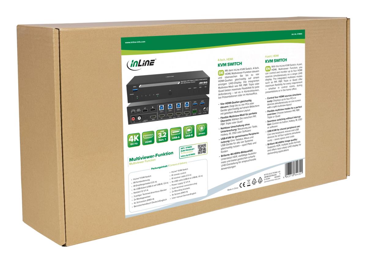 EU Product - - KVM Switch, 4-fach, HDMI, 4K60Hz, Multiviewer, USB Hub, schwarz thumbnail