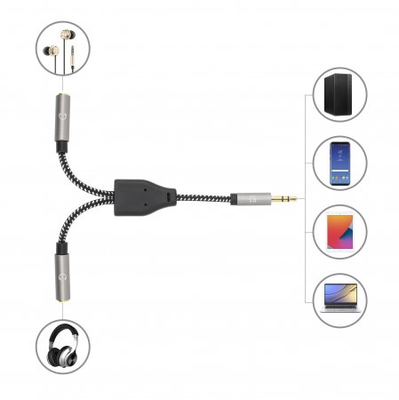 EU Product - Stereo Audio Aux Headphone Y-Splitter Cable thumbnail