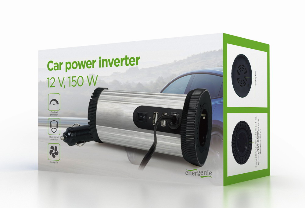 Gembird EG-PWC150-01 power adapter/inverter Auto 150 W Black, Grey thumbnail