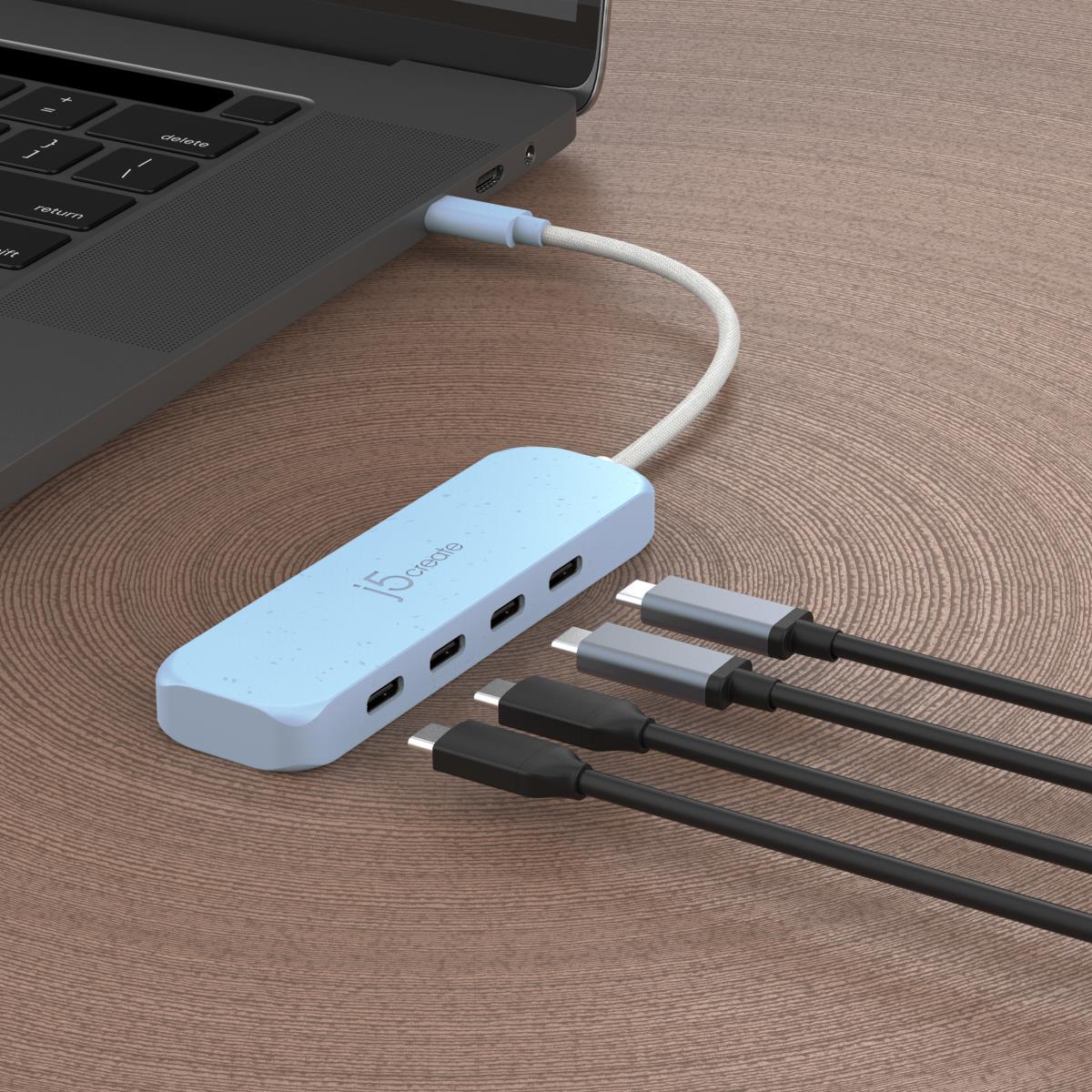 USB-c Hub - USB-c To 4x USB Type-c Gen 2 Hub - Cyan thumbnail
