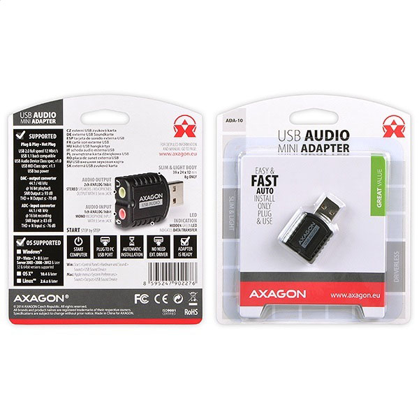 Axagon ADA-10 audio card 2.0 channels USB thumbnail