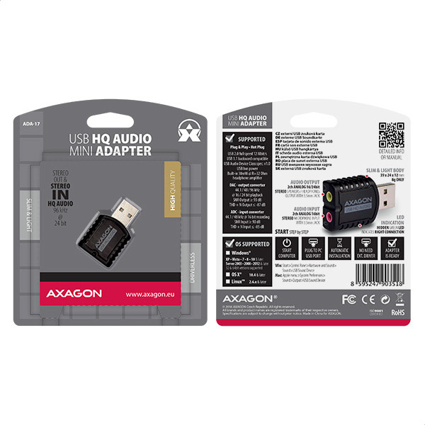 Axagon ADA-17 audio card 2.0 channels USB thumbnail