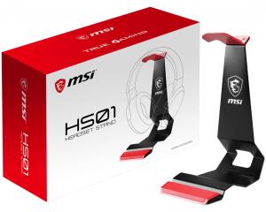 MSI HS01 Gaming Headset Stand 'Black with Red, Solid Metal Design, non slip base, Cable Organiser, S