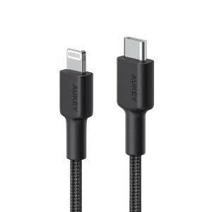 AUKEY CB-CL03 Black nylonowy kabel Lightning-USB C USB Power Delivery USB-PD 2m certyfikat MFi Apple